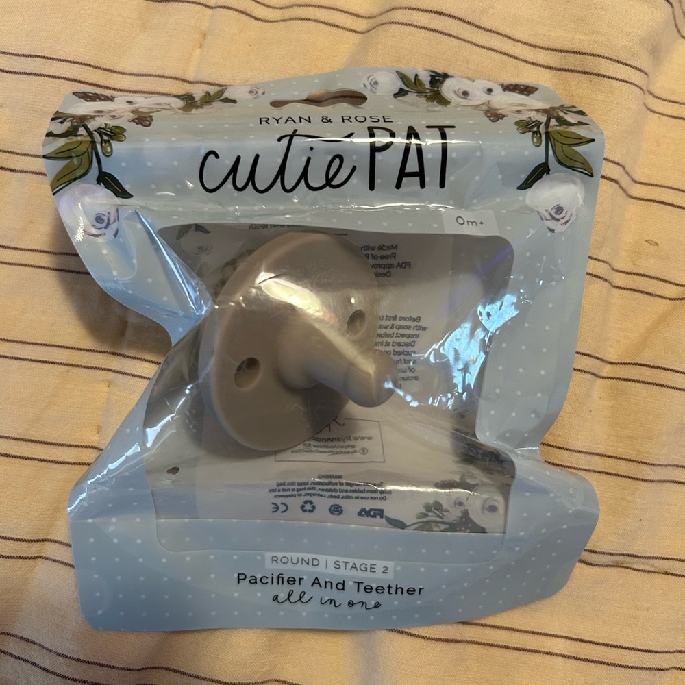 Ryan & Rose Taupe Cutie PAT Pacifier and Teether